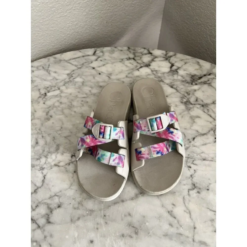 Chaco Girls Chillos Slip-on Slides Size 4 Tie Dye Straps Sandals